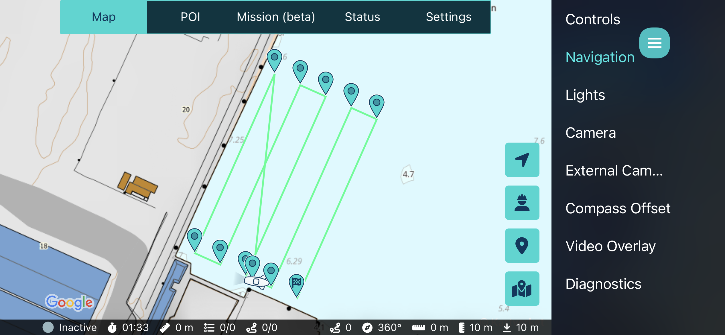 Mission displayed on map