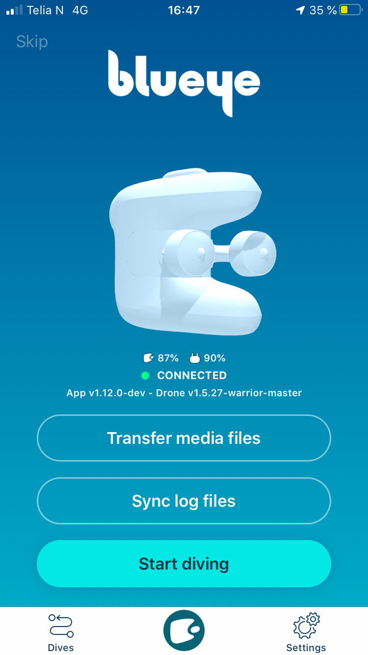 Blueye App connected to drone and 4G