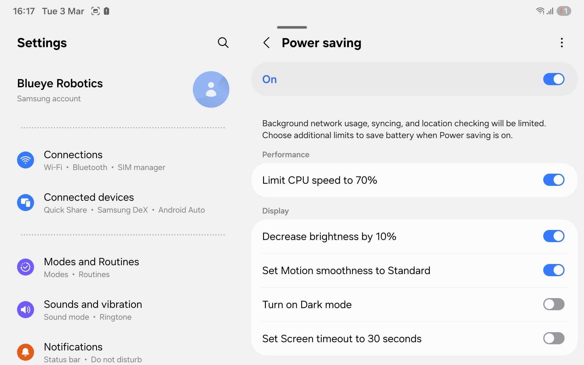 Power saving settings for Tab5