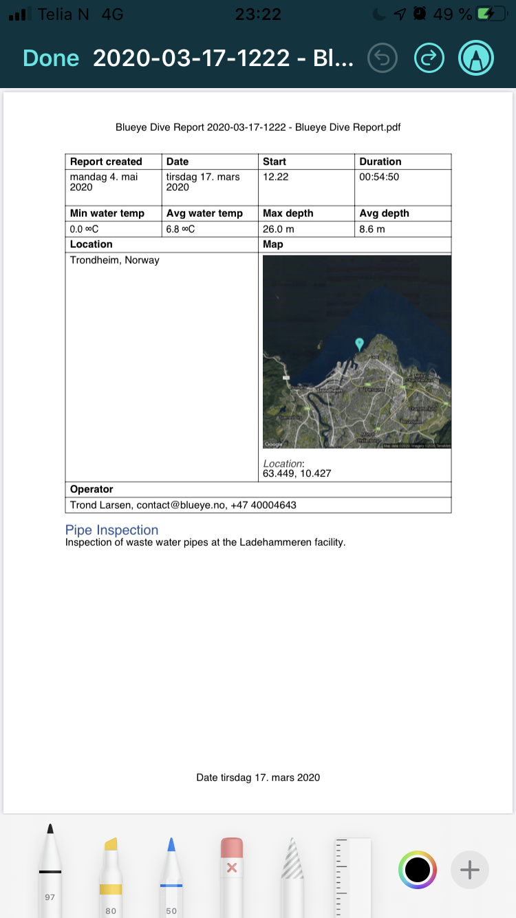 iOS Screenshot of PDF report