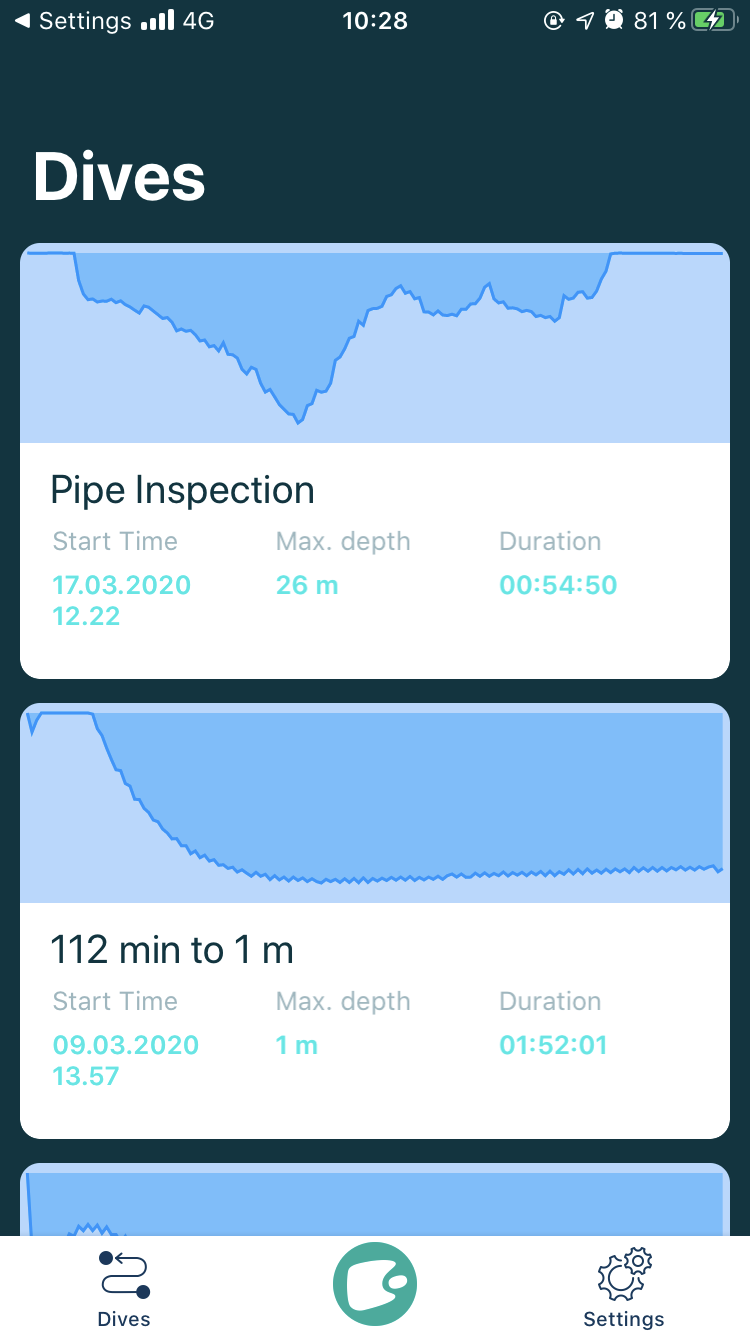 iOS Screenshot of Dives tab