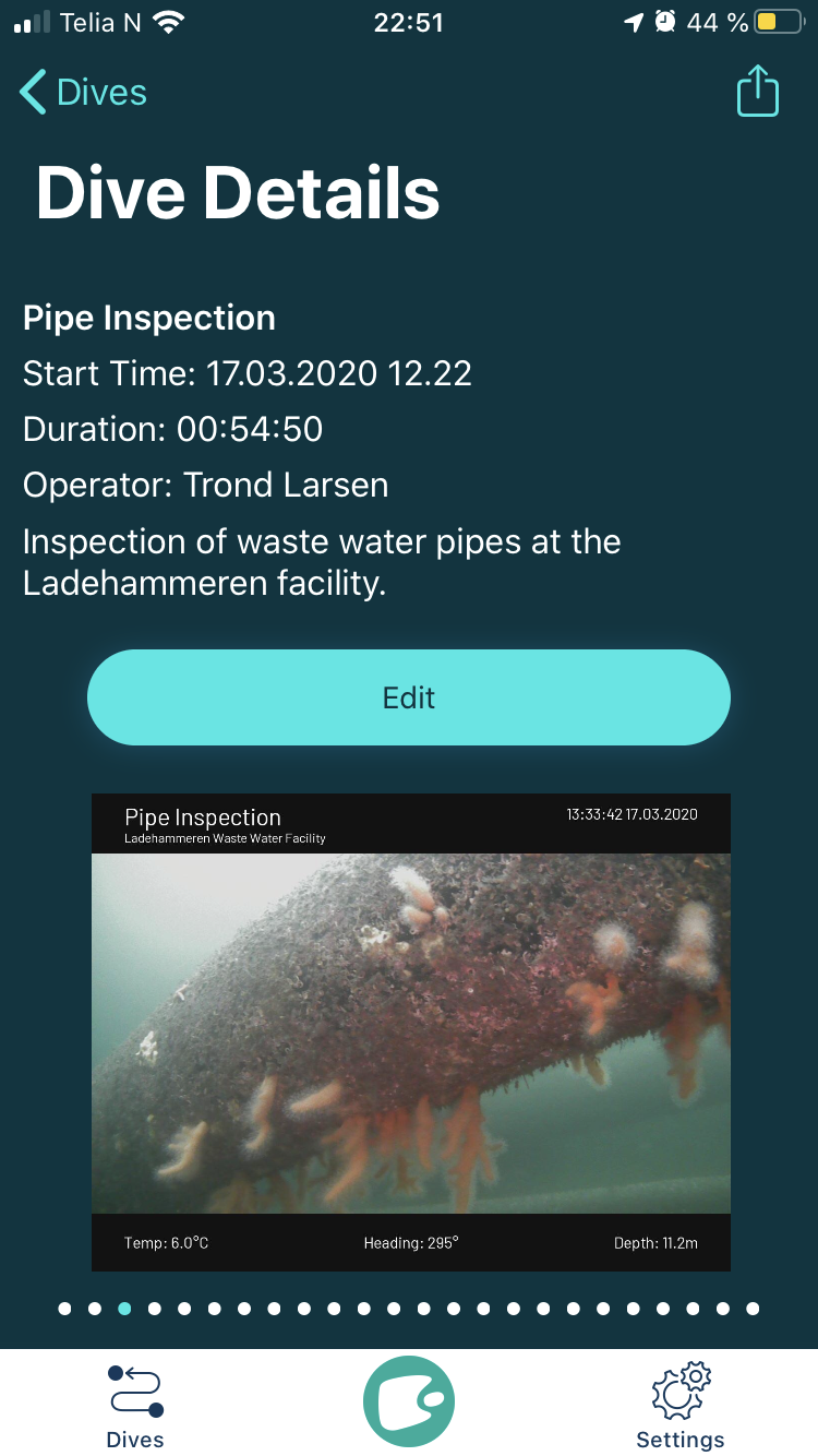 iOS Screenshot of dive details