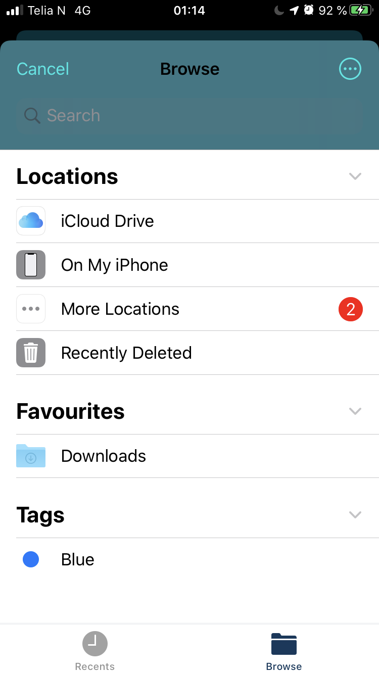 iOS Screenshot of selecting a custom template