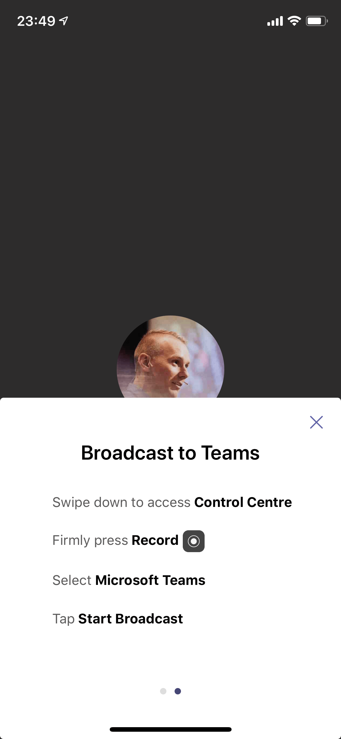 Microsoft Teams iOS App Broadcast Screen screenshot
