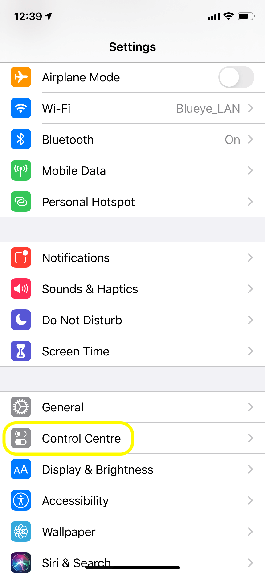 iOS Settings menu screenshot