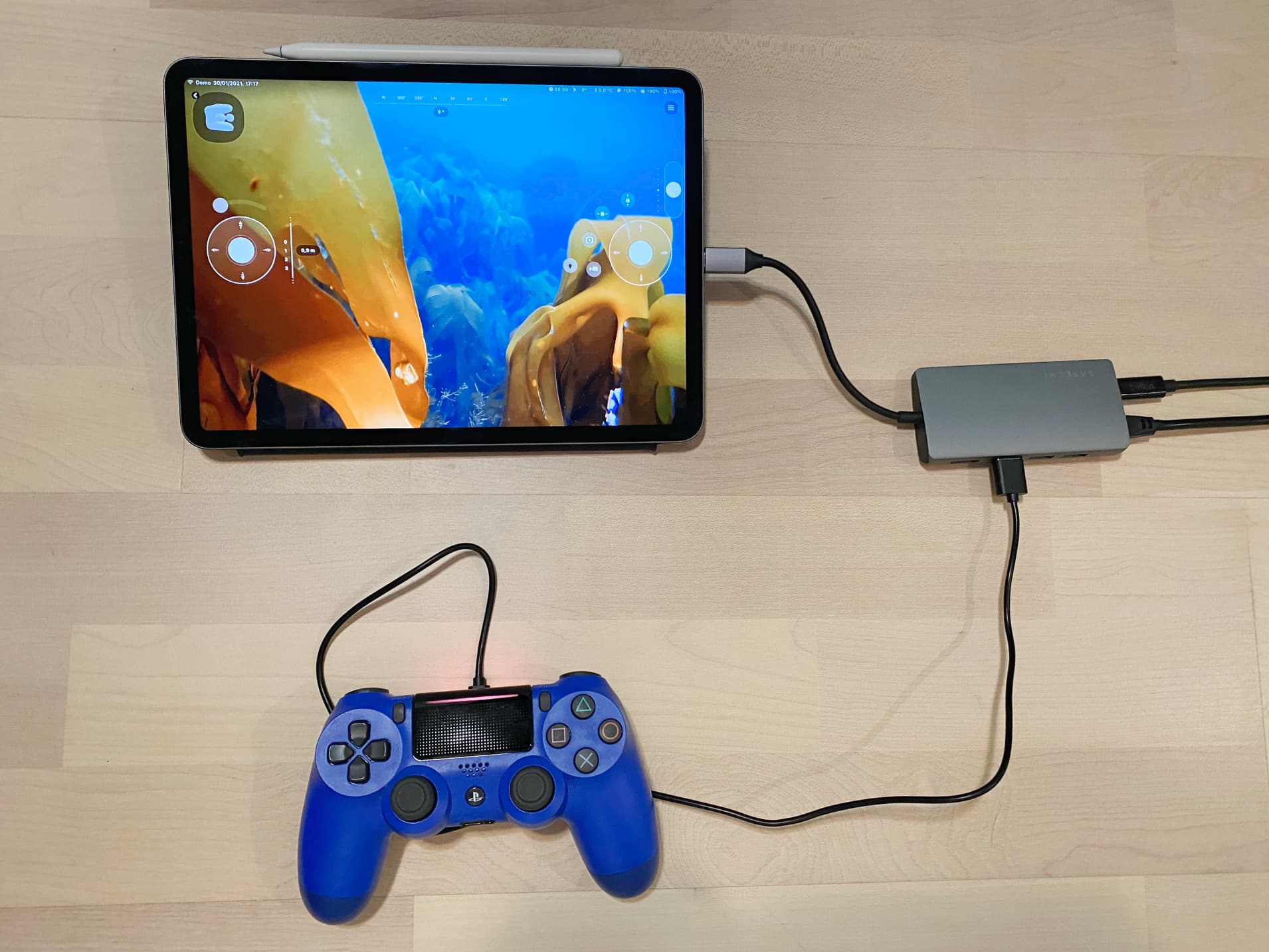 Fully wired network and controller connection from iPad Pro.